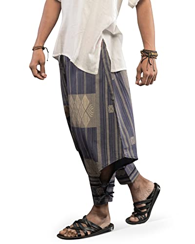 Image of The Veshti Company Cotton Baggy Pants Drop Crotch Harems for Men's Loose Boho Oversized Striped Meditation Yoga Pant with Pocket