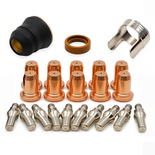 23pcs IPT-40 IPT-60 PT-60 PT40 Plasma Cutting Torch Tip 1.0mm 0.039'' Electrode Shield Cap/Stand-off/Swirl Ring Silver