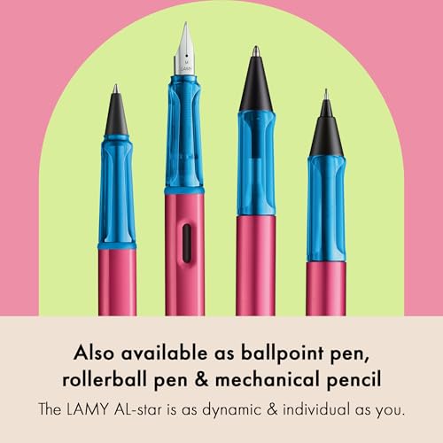 Image of Lamy AL-star rollerskate fountain pen with polished steel nib in line width M | Lamy Fountain pen with ergonomic grip - lightweight aluminium housing - incl. LAMY T 10 blue ink cartridge - right handed