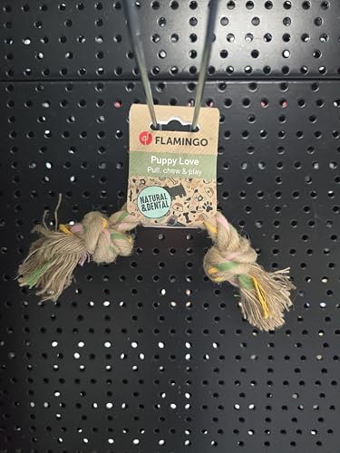 Flamingo Puppy Spielzeug Luro Seil mit 2 Knoten Braun – M | 32 cm L x 5 cm B x 5 cm H, 100% Natürlicher Hanf, Verhindert Zahnbelag und Massiert das Zahnfleisch, Perfekt für Welpen!