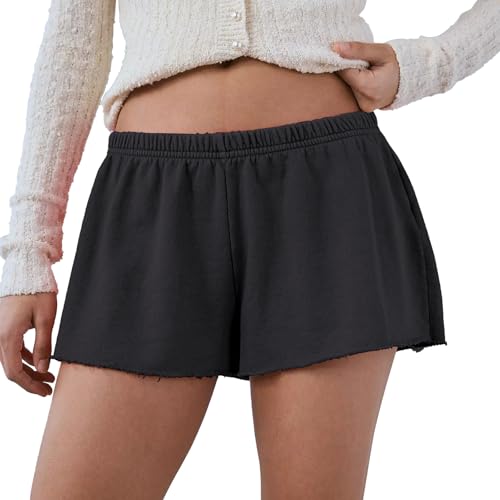Ainangua Summer Shorts for Women Knit Mini Sweat Shortie Cotton Elastic Workout Lounge Short Pants Beach Fashion Outfits