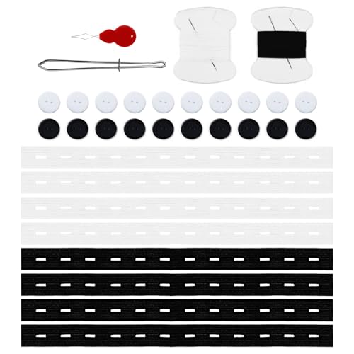 Atopxing 33PCS Elastic Pant Waist Tightener Kit - Premium Jean Waist Tightener Pants Adjuster Button Tightener W/Sewing Thread Tools Accessories for Waist Tighten Women Men (4PCS Black + 4PCS White)