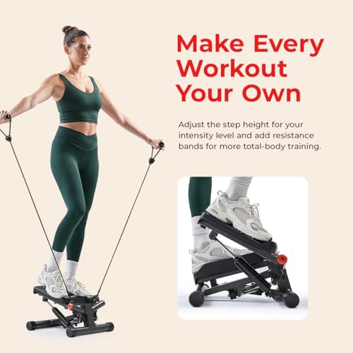 Image of Sunny Health & Fitness Twist Steppers with Resistance Bands, Compact Mini Stair Step Machines for Low-Impact Home Cardio Workouts