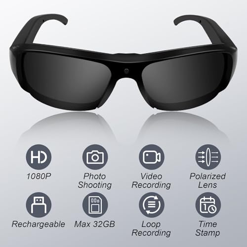 Image of Camera Sunglasses Sports Action Smart Glasses Cam 1080P Video Camera Glasses UV Protection Polarized Lens Support Photos /Videos Recording mit 32GB Micro SD Card & Card Reader for Outdoor Activities