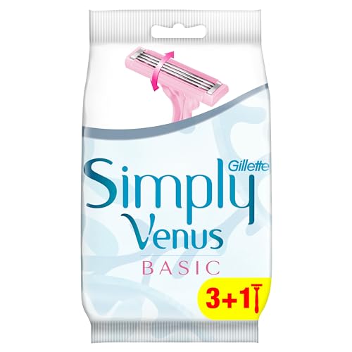 Venus Gillette Simply 3 Maquinillas de Afeitar Desechables Mujer, Paquete de 4 Cuchillas de Afeitar