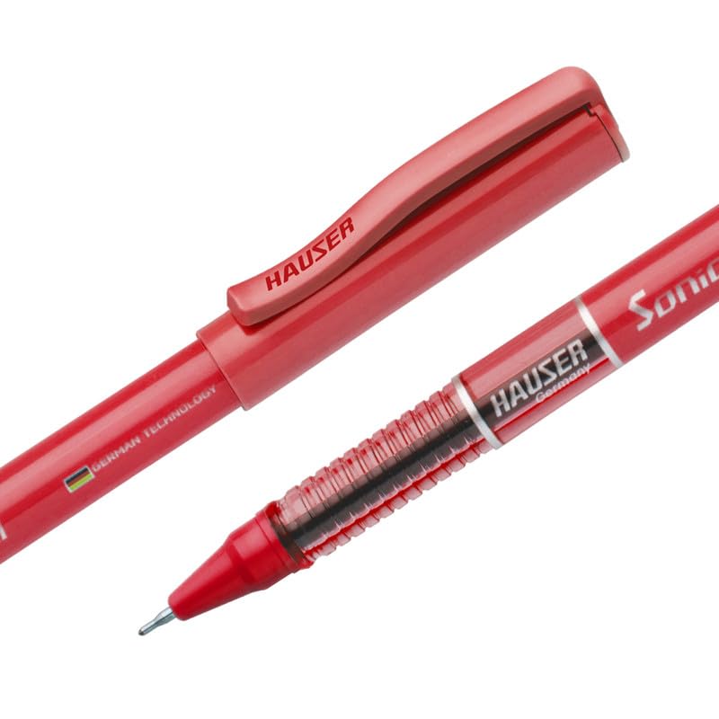 Image of Hauser Sonic X Gel Pen Card Pack | Water Proof Ink For Smooth Flow System | Comfortable Grip With Smudge Free Writing | Sturdy Refillable Pen | Red Ink, Set Of 10 Pens