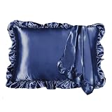 MORIPiLO シルク枕カバー シルクの枕カバー 【 摩擦軽減 】 まくらカバー pillow case ピローケース | 43x63cm （フリル付き ネイビー）