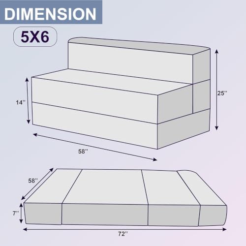 Image of Three Seater Sofa Cum Bed 5x6 Ft with Soft Foam Cushioning, Comfortable Foldable Sofa Bed for Living Room, Bedroom, Guest Room & Office(Turquoise Blue)