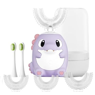 ELOTAME Kids Electric U Shaped Toothbrush Children Dinosaur Sonic Automatic Toothbrush with 6 Brush Heads Full Mouth 6 Cleaning Modes - (Age2-15 Purple)