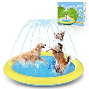 Nobleza Dog Pool, Diameter 100 cm / 39 inches Paddling Pool for Large and Small Dogs, 0.55 mm Thickened Non-Slip Sprinkler Mat, Dog Foldable Splash Pad for Summer, Garden, Outdoor, Yellow & Blue