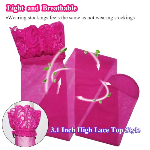 Image of Thigh High Stockings Lace Top, Women's Semi Sheer Sexy Stay Up Halloween Lingerie Thigh High Stockings