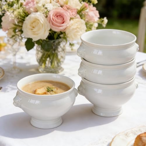Image of Cinf Lion Head Ceramic Bowls Set of 4, 20 oz Soup & Cereal Bowls
