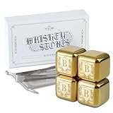 Onebttl Whiskey Stones Golden with Initial - 4pcs Stainless Steel Ice Rocks, Unique Gift for Men Women, Perfect for Whisky Lovers for Christmas, Birthday,J