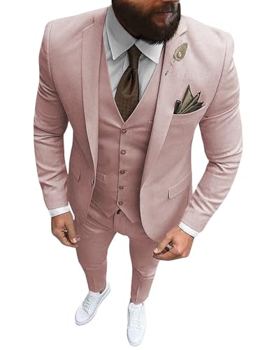 Mens 3 Piece Suit Slim Fit Mens Suits Big and Tall for Wedding Groomsmen Suit Blazer Vest Pants Single Breasted
