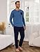 Bresdk Schlafanzug Herren Lang Baumwolle Pyjama mit Knopfleiste Winter Langarm Loungewear Henley-Ausschnitt Shirt, Kobaltblau, 3XL