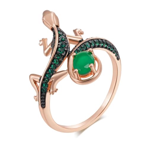 Bague femme en or rosé et zircon vert naturel, alliance vintage style lézard