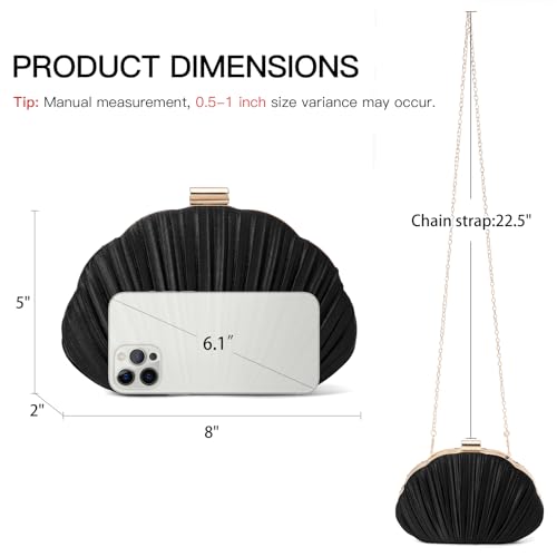Image of RNIEGA Pleated Satin Seashell Evening Clutch Purse for Women Elegant Clutch Handbag Shoulder Bag with Chain for Wedding