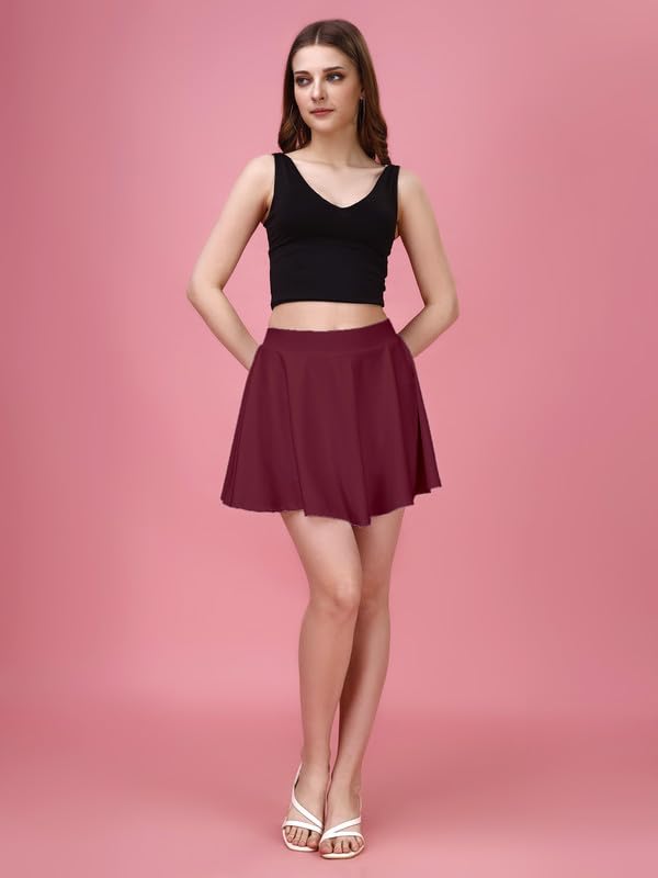 Image of TRENDMALLS Girl's /Women's Classic Stretchy All Time Trendy Mini Skater Knee Length Solid Skirt Women Girls