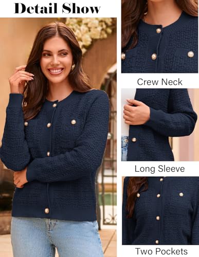Image of GRACE KARIN Womens Open Front Button Down Long Sleeve Texture Knit Cardigan Sweaters with Pockets