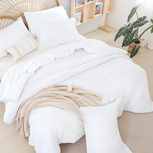 Image of weigelia White Queen Comforter Set with Sheets - 7 Piece Bed in a Bag Queen