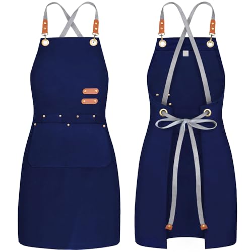 BeLuyi chef apron bib tool apron for man woman cross back straps with 4 pockets for kitchen cooking...