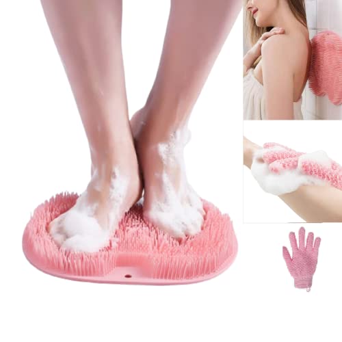 Épurateur de Pieds et de Dos de Douche,Laveur de Pieds de Douche,Brosse Pieds Douche avec Antidérapant Ventouses,Douche Brosse Pieds avec Ventouse pour Nettoyer et Masser les Pieds(rose)