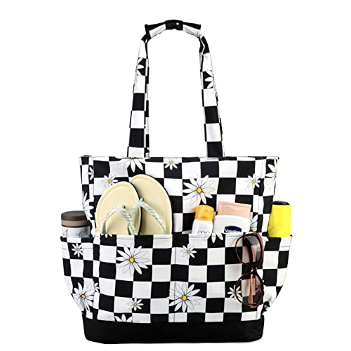 Image of VASCHY Beach Bag for Women, Large Waterproof Sandproof Fold-able Packable Pool Tote Bag w Zipper /Pockets