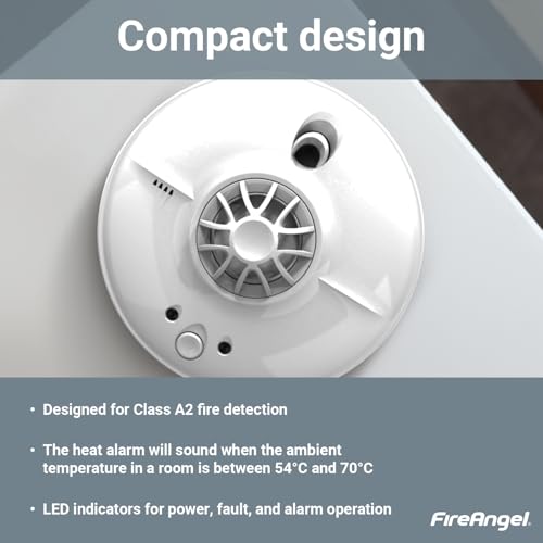 FireAngel HW1-R Mains Powered Heat Alarm for Kitchen with 9V Battery Backup, Hardwired Heat Fire Alarms for Home, Attic, Garage, White, 1-Pack - Image 3