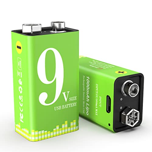 9V Rechargeable Battery Pack,2-Pack 1000Mah Li-Ion Usb Battery With Micro Usb Port For Alarms Fire, Multimeters,Wireless Microphones,Smoke Detectors,Toys,Flashlights,Guitar,Keyboard,Metal Detectors #TOP7