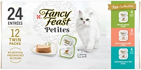 Fancy Feast Purina Gourmet Wet Cat Food Variety Pack, Petites Pate Collection, Break-Apart tubs, 24 Servings - (12) 2.8 oz. Tubs
