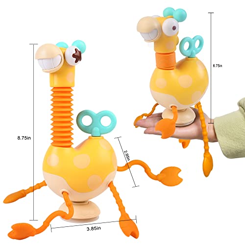 Baby Sensory Toys, Montessori Silicone Giraffe Pull String Activity Toy, With Twisting Windup Key & Neck Pop Tube For Fine Motor Skills, High Chair Toy With Suction Cup Attachment For 18 M+ Toddler #TOP2