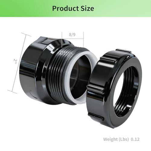 Image of Lesso 2 Inch ABS P-Trap Adapter, Black, 1 Pack Union | SPG x SJ Connection, Plastic Nut & Washer, Leak-Proof, For Sink Drain Plumbing Systems