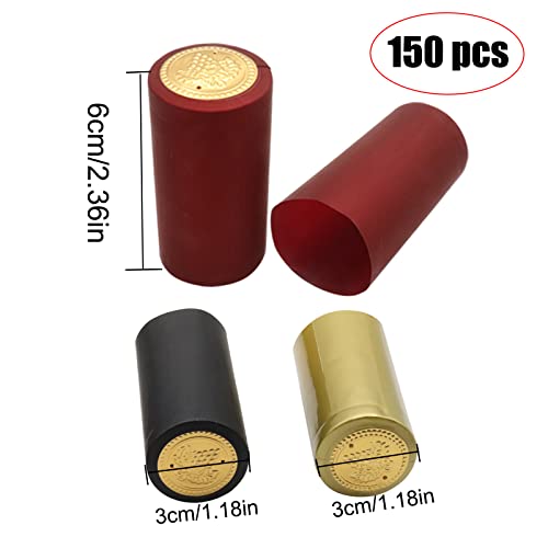 Cosmpeak Shrink Wrap Caps Vin Capsules Rétractables 150 Pièces Vin Film Rétractable PVC Thermorétractable Capsules de Bouteille de vin en PVC pour Bouteille de vin 30 mm/1.18 in (Rouge Doré Noir) - Image 4