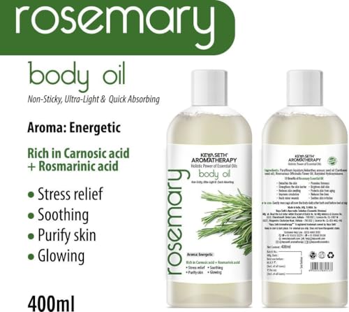 Image of KEYA SETH AROMATHERAPY Rosemary Body Oil - Stress Relieving, Anti-Ageing & Soothing For Glowing Skin; Non-Sticky, Quick-Absorbing 400ml