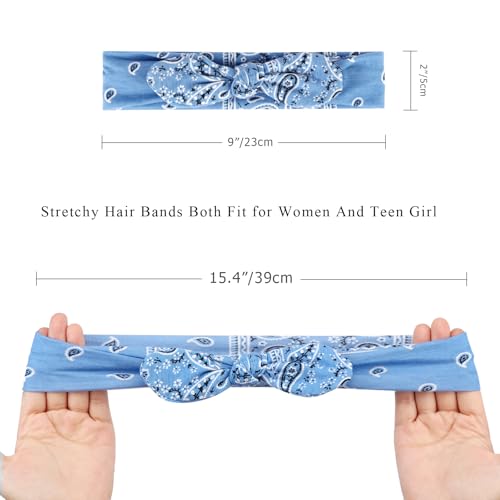 Image of DRESHOW 6 Pack Wire Boho Headbands for Women with Rabbit Ears Bow Twist Headband Printed Vintage Wire Hair Holder