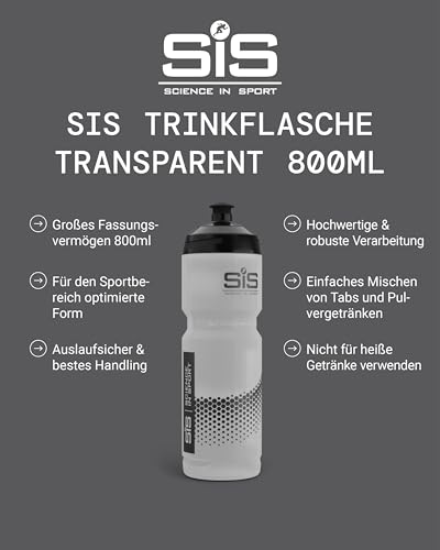 Science in Sport Trinkflasche 800ml - Mit praktischem Easy Mix System, Wasserflasche Fahrrad, Fitness, Wandern und Arbeit, Spülmaschinenfest