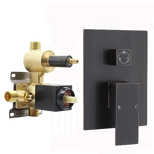 Solid Brass 3 Way Outlet Function Shower Diverter Valve, Drettyer Pressure Balancing Mixer Mixing Rough-In Valve Kit Replacement, Oil Rubbed Bronze #TOP9
