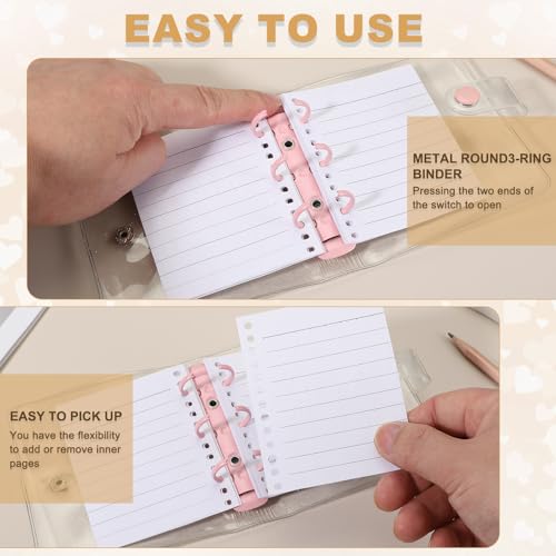 Mini classeur rose en PVC transparent de 10,9 cm avec fermeture pression durable - 6