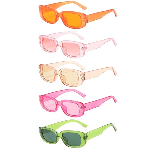 Lot de 5 lunettes de soleil vintage pour femme, protection UV400, festival gadget de festival, thé, rose, rouge rose, orange, vert