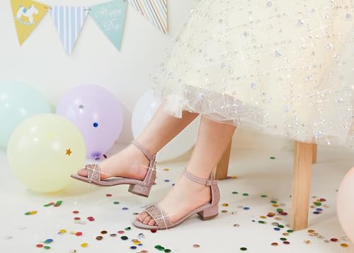 Girl Low Heels Sandals - Flower Girl Dress Shoes Open Toe Ankle Strap Wedding Party for Toddler Little Big Kids3