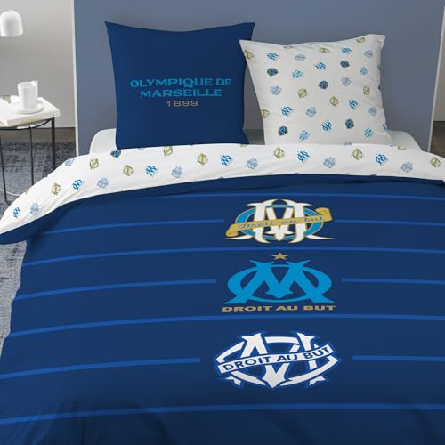 OMYDREAM Om Célébration Parure de lit Adulte | 100% Coton | Oeko-TEX | Housse de Couette + 2 Taies d'oreiller | Imprimé Réversible (Bleu, 240x220+2x63x63cm)