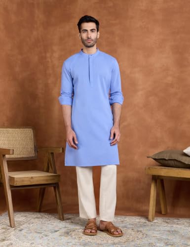 Image of Amazon Brand - Symbol Men's Cotton Blended Full Sleeve Kurta| Regular Fit | Classic Mandrin Collar| Front Half Open | Available in Plus Sizes