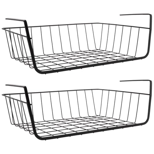 LDXDRU Cesta de Almacenaje Bajo Balda apilable cesta colgante 2 cestas de almacenamiento de alambre colgantes adecuadas para cocina, oficina, trastero, baño, armario