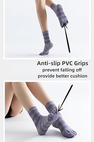 Image of 5-Pairs Slipper Toe Socks Non-Slip Cute Cartoon Yoga Socks for Women with Grips for Pilates Ballet Dance