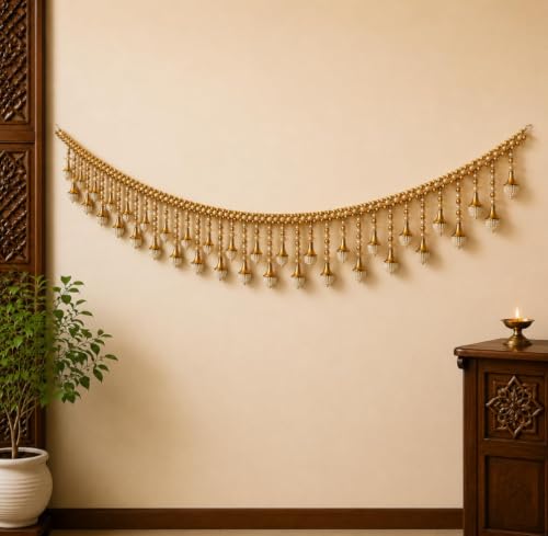 Image of Vinart Decorative Pearl Toran Bandhanwar with Gold Accents, Traditional Door Hanging for Temple, Wedding, Festival Decoration, White and Gold (60inch)