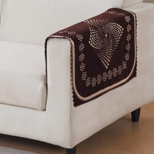 Image of HOKIPO Sheesh Brown Premium Chenille Jacquard Sofa Armrest Cover - 1 Pair | 'Royal Aangan Series' (IN-1006-L5*2)
