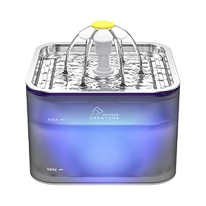Crystal Cat Water Fountain Stainless Steel 100oz3L Pet Fountain with LED Light for Cats and Dogs Grey