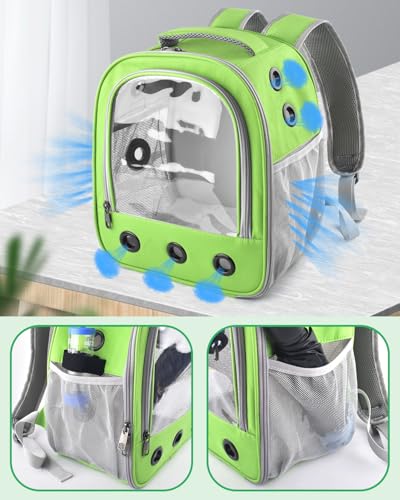 guinea pig carrier backpack portable rabbit travel carring bag for pet bunny chinchilla bearded dragon hamster parrot outgoing pouch case with water bottle holder amp detachable pad green