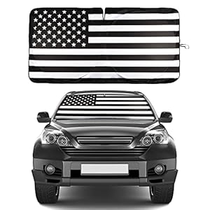 Amiss Car Windshield Shades for Front Window, American Flag Steering Wheel Sun Visor for Most Sedans/SUVs/Trucks Automotive Interior Sun Protection Heat Reduction Accessories – Large