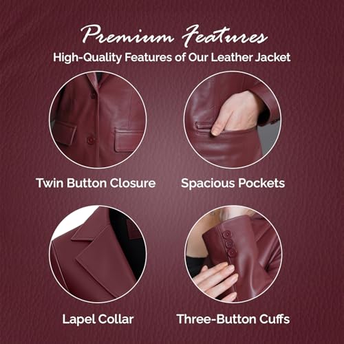 Lambskin Leather Blazer Women – Premium Women Leather Jacket with Notched Lapel, Long Sleeves, Flap Pockets3